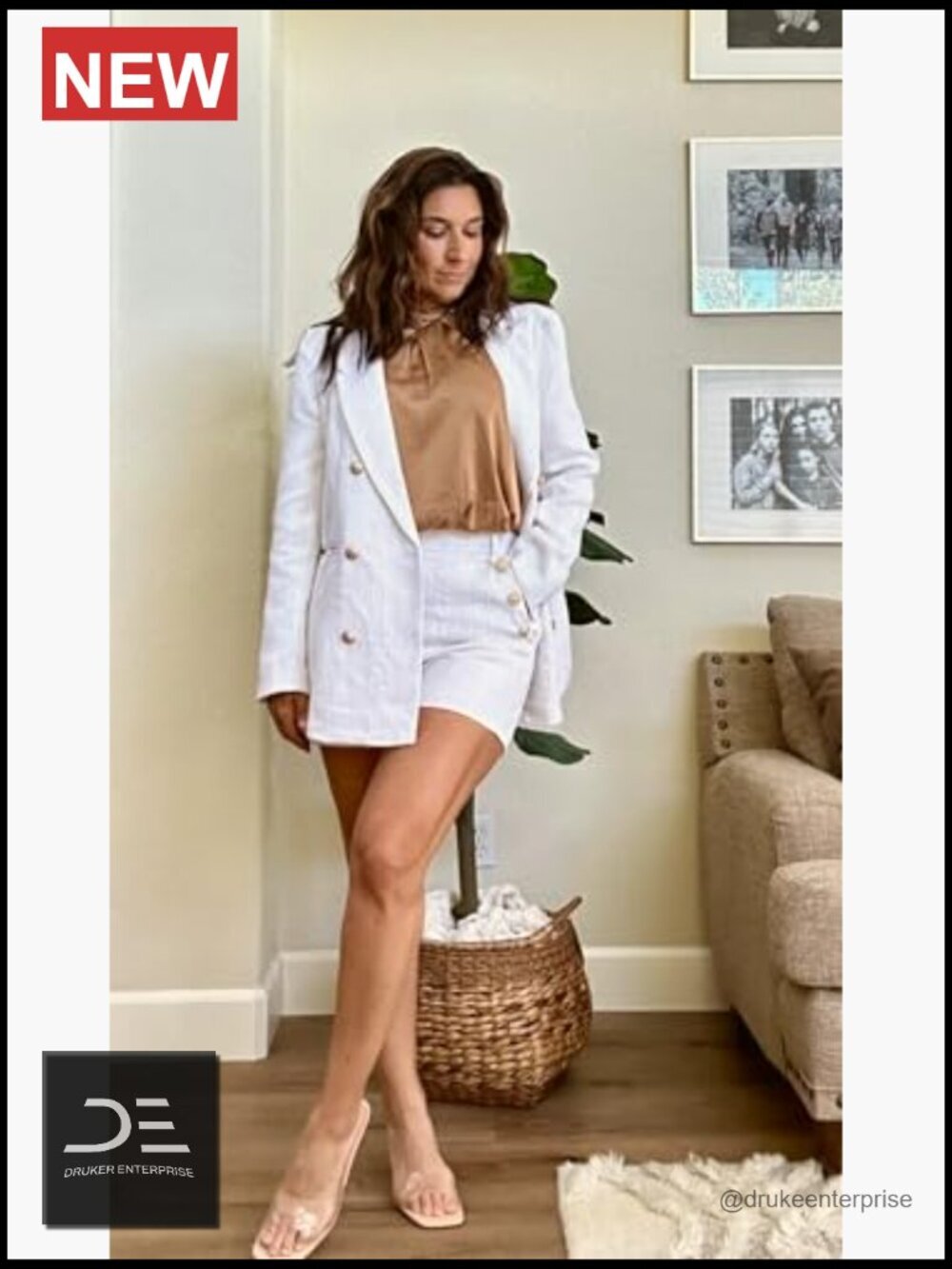 Tweed Blazer and Shorts Set - 2 Piece Double Breasted Suit Jacket - Picture 5 of 7